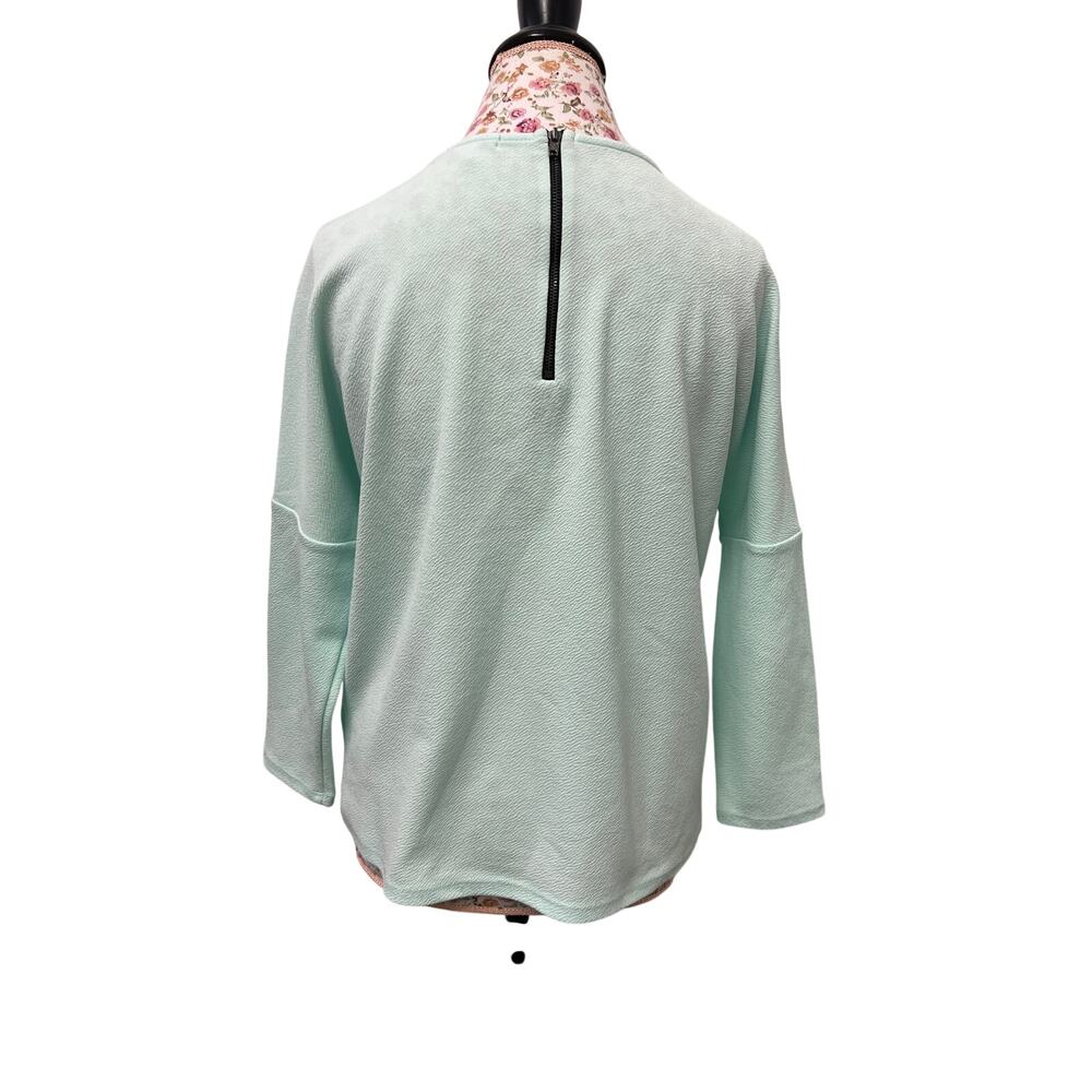 🌿 Bar III Mint Green Top US L Minimalist Chic Soft Stretch Casual Blouse - Picture 3 of 4